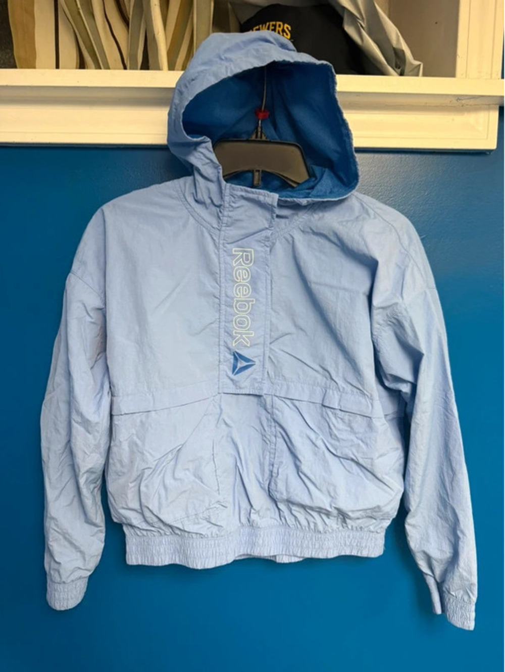 Reebok Womens Hooded Anorak Windbreaker Jacket Light Periwinkle Blue Small